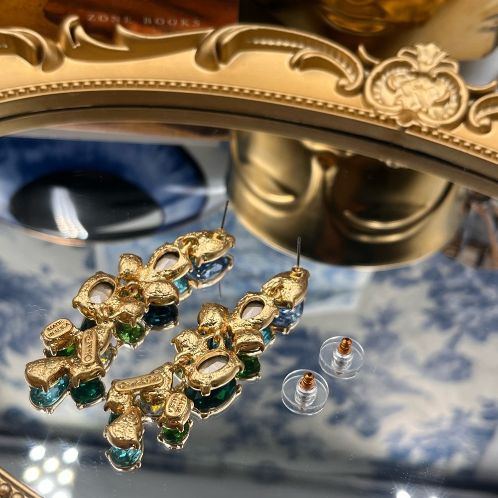🆕 OSCAR DE LA RENTA 🧿 NWOT Scramble Crystal-Embellished Earrings - Blue Green - Picture 13 of 15